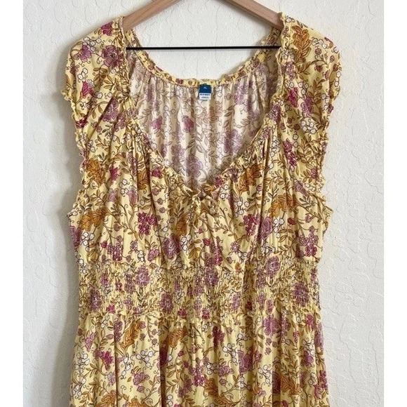 Old Navy Dress XL Milkmaid Baby Doll Maxi Yellow Floral Cottagecore Boho Peasant - Picture 5 of 10